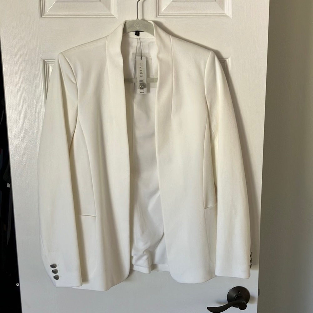 Theory White Lapel-less Cotton Fitted Blazer US 6